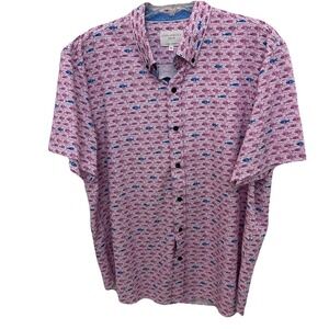 Con.Struct Fish Print Short Sleeve Button-Down Slim Fit  4 Way Stretch Shirt XL